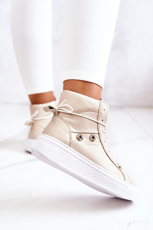 Чоботи високі шкіряні кросівки бежево-білі Ashlee