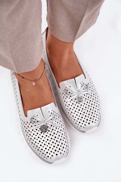 Жіночі Напівчеревики З Ажурного Шкіри З Природної Шкіри D&A LR51-631 Сріблясті