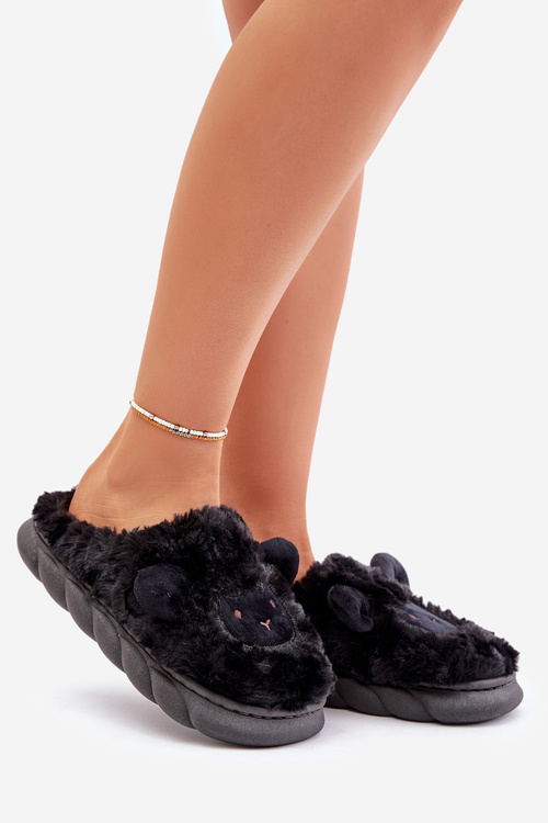 Жіночі пухнасті тапочки з мотивом овець, чорна Фея