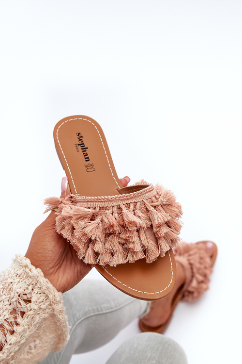 Жіночі тапочки на плоскій підошві з китицями Rialle Dirty Pink