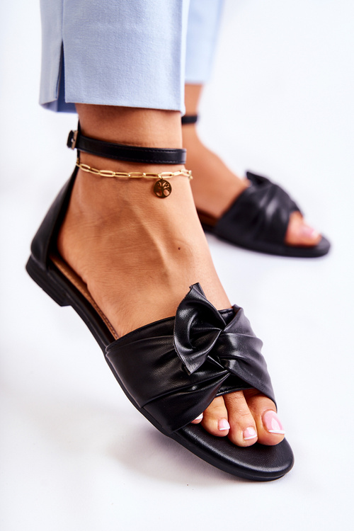 Модні жіночі шкіряні босоніжки Чорні Астана