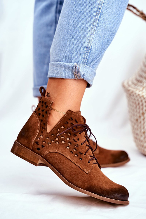 Жіночі черевики на плоскій підошві Шкіряні Camel Low Meridan