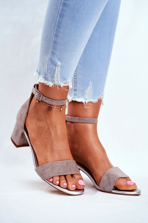 Замшеві босоніжки на штанзі Sergio Leone SK839 сіро-сріблясті