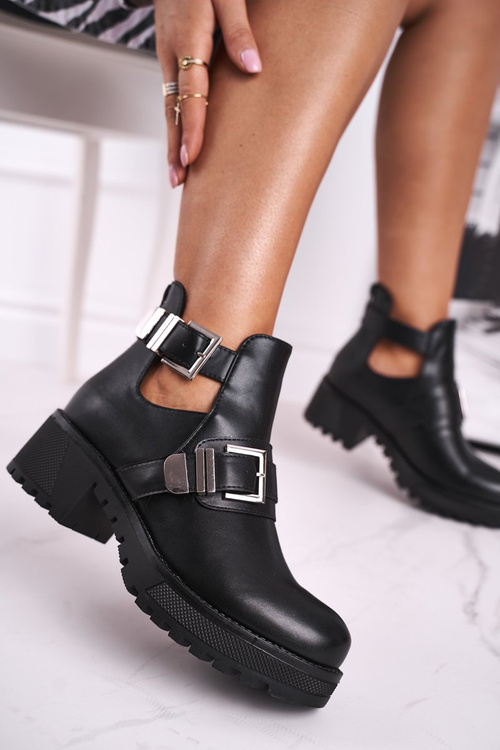 Чоботи жіночі на підборах чорні Frago