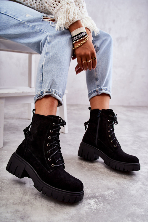 Жіночі замшеві теплі чоботи на блискавці чорного кольору Emilien