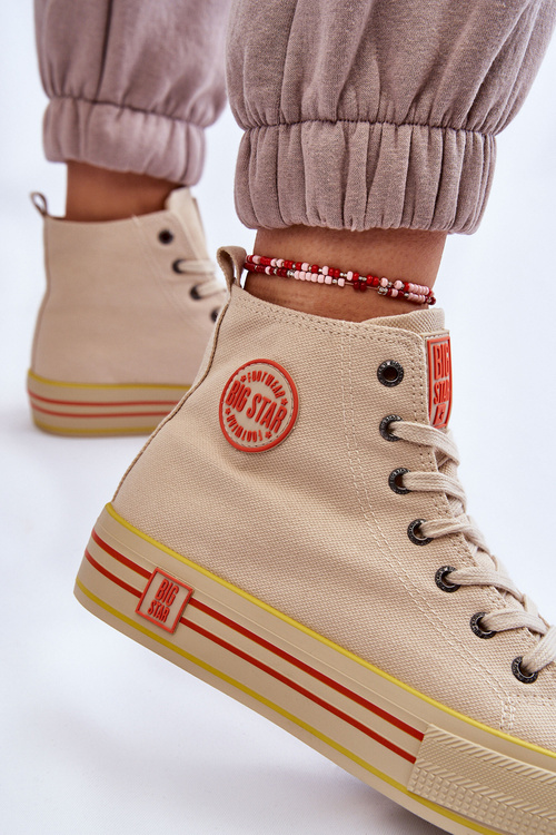 Жіночі високі текстильні кросівки на платформі Big Star LL274187 бежевого кольору