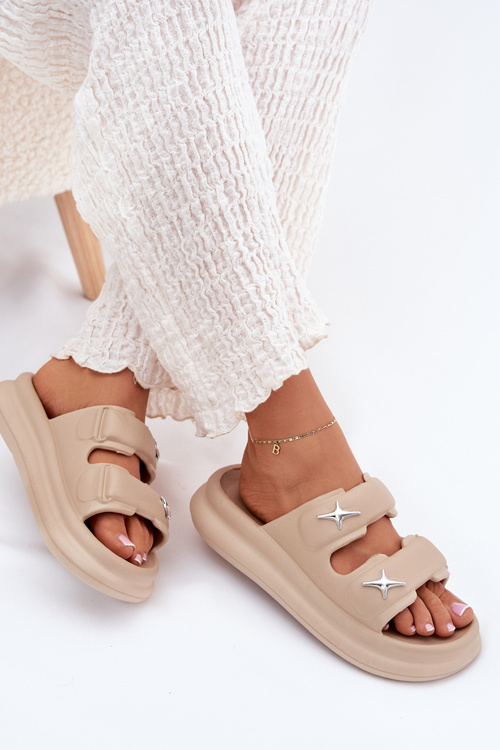 Пінні жіночі тапочки на платформі темно-бежеві Falowena