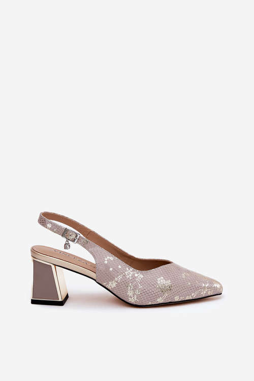 Шкіряні Жіночі Сандалі На Каблуці З Гострими Носками Золото-Срібні Vinceza 66733