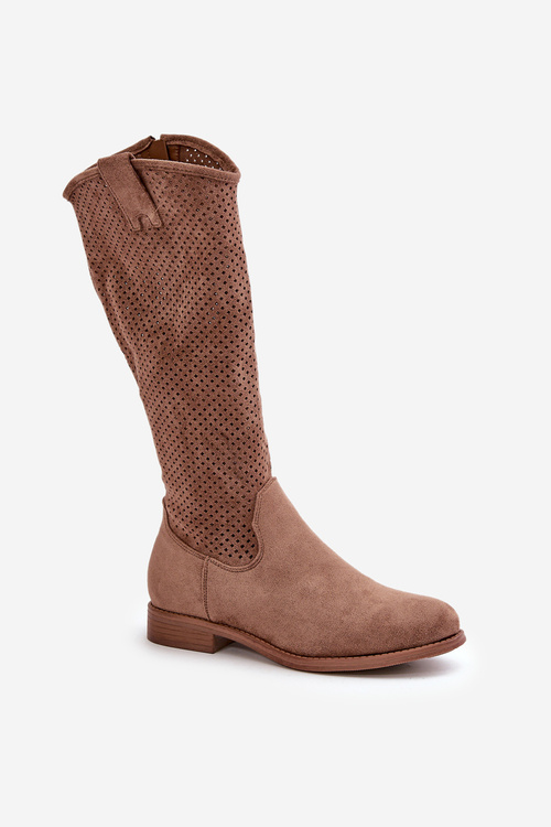 Жіночі коричневі ажурні чоботи S.Barski HY42-139