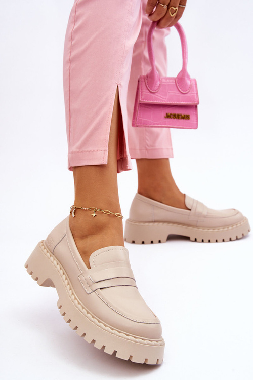 Жіночі лофери шкіряні туфлі Big Star LL274457 Бежеві