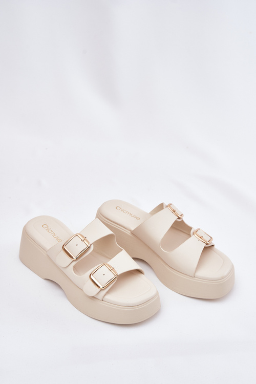 Жіночі сланці на платформі та на підборах з пряжками світло-бежеві Nitarelia