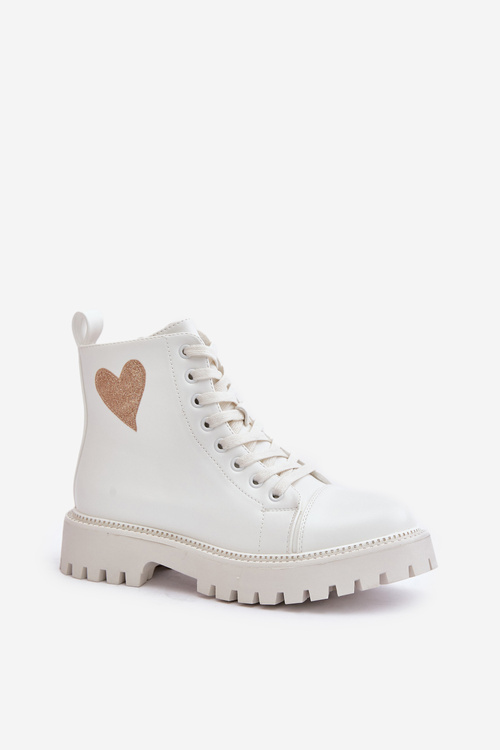 Жіночі чоботи на блискавці з декоративним сердечком, білі Obeena