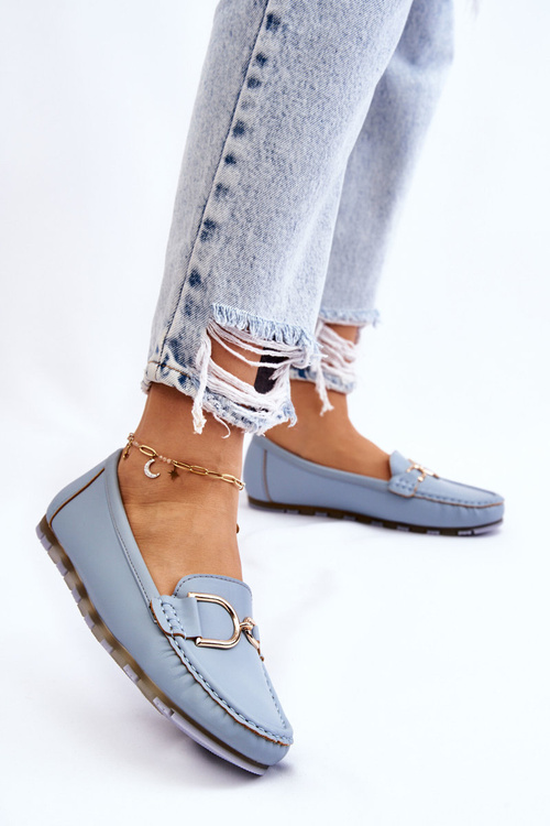 Жіночі шкіряні лофери світло-блакитного кольору Downtown