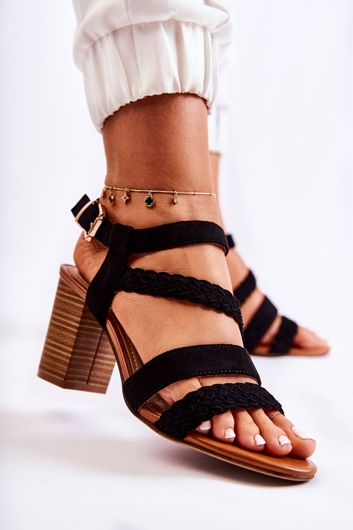 Замшеві жіночі босоніжки на каблуці чорні Elora