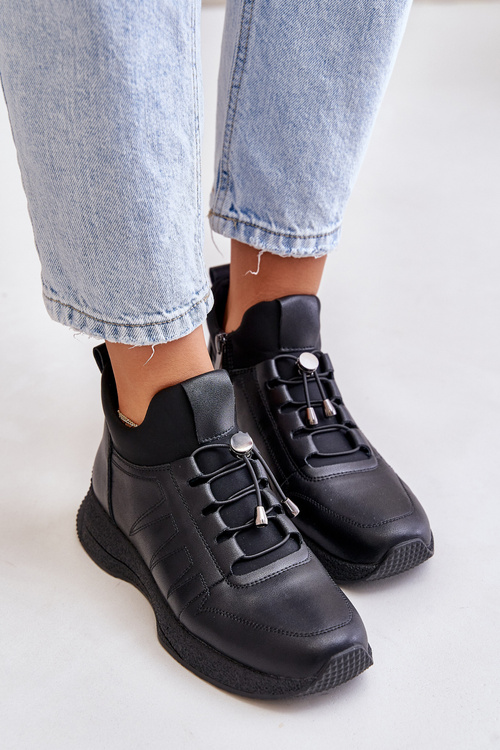 Теплі спортивні шкіряні черевики на блискавці чорні Artiker 55C0041