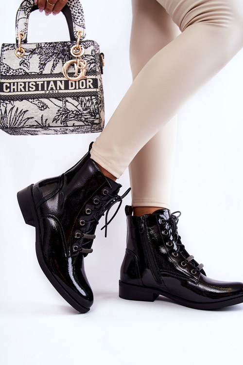 Класичні лаковані жіночі теплі чоботи Black Grimma