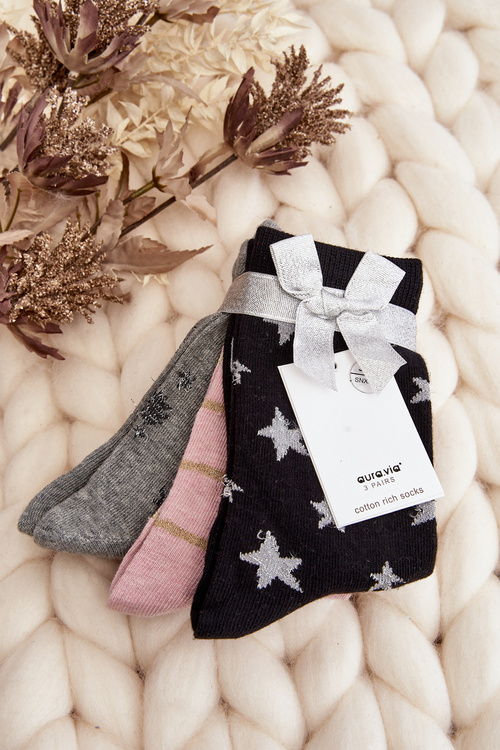 Жіночі святкові шкарпетки 3 шт. сіро-рожеві