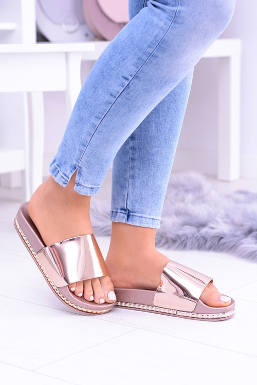 Жіночі шльопанці зі стразами Mirock Pink Gold