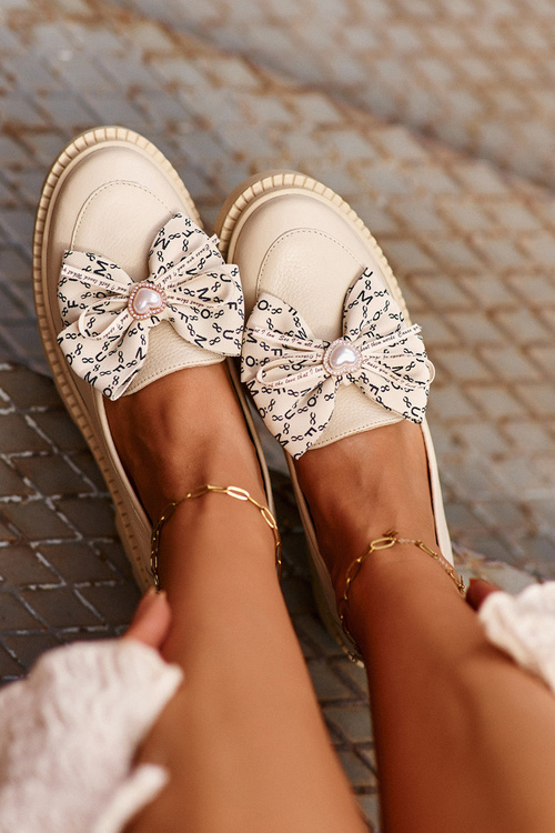 Жіночі шкіряні мокасини з бантом Laura Messi 2787 Beige