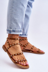 Жіночі босоніжки з декоративними шпильками коричневого кольору Dorothy