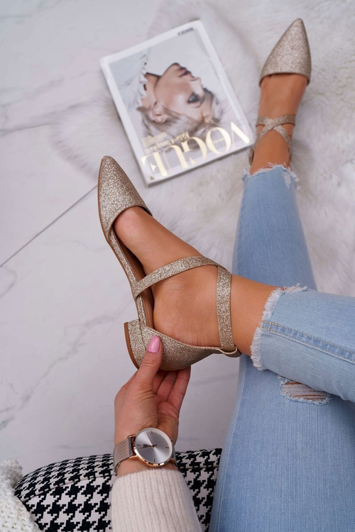 Жіночі балетки з парчі з гострими тонами, золото Vontare