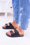 Жіночі чорні шльопанці з пряжками на пробці Ferone