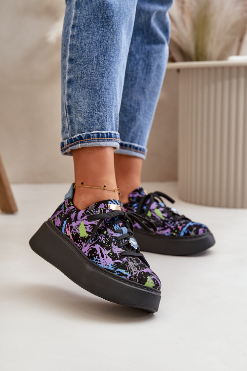 Шкіряне спортивне взуття на платформі фіолетове Maciejka 06191-05