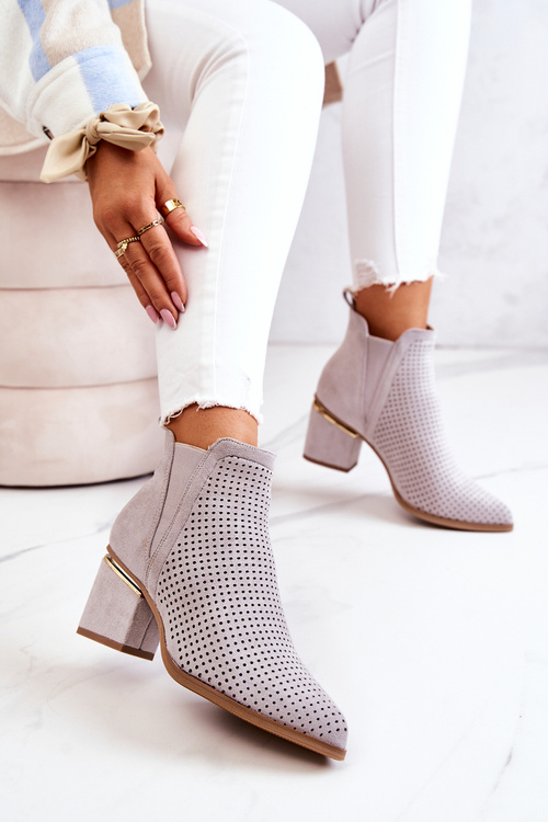 Замшеві ажурні ковбойські чоботи сірі Helloni