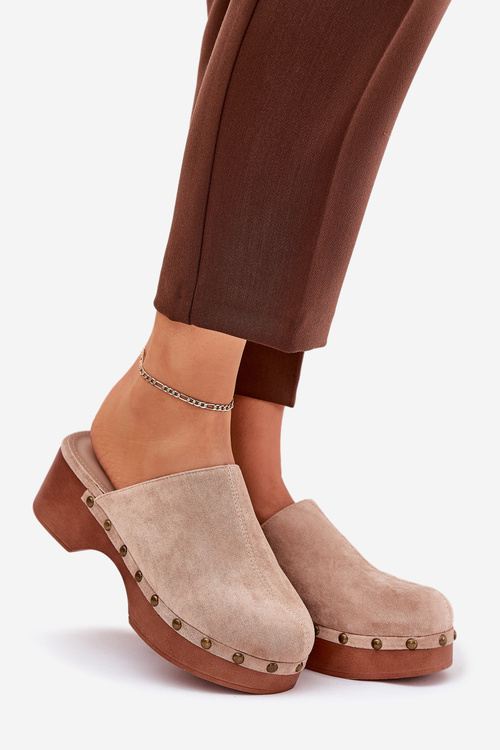 Дерев'яні Шльопанці Жіночі Шльопанці З Шипами Еко Замша Бежеві Ellason