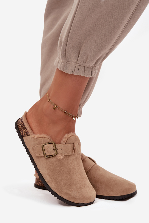 Жіночі капці з теплою підкладкою з пряжкою Бежеві Sylisse