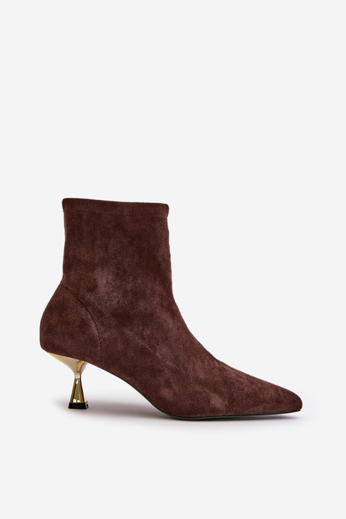 Жіночі черевики на шпильці Еко замшеві з гострими носками Коричневі Irithare