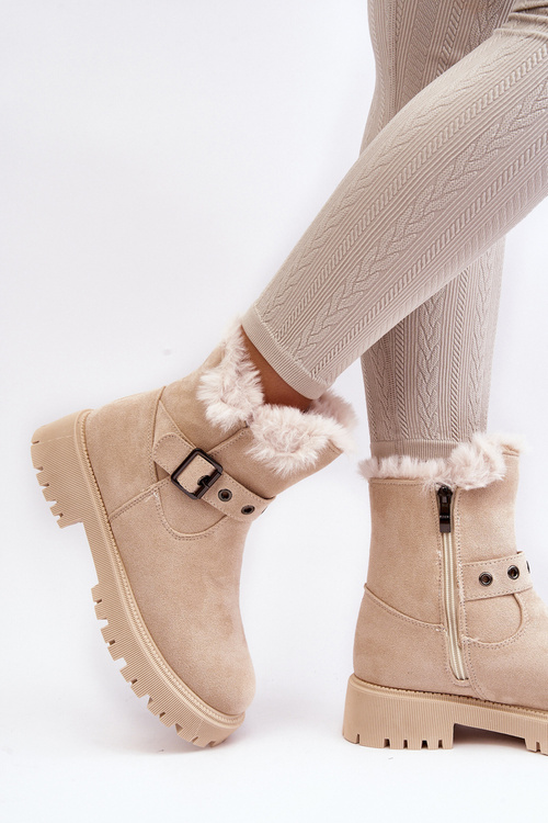 Жіночі чоботи зі штучним хутром на блискавці бежеві Morcos