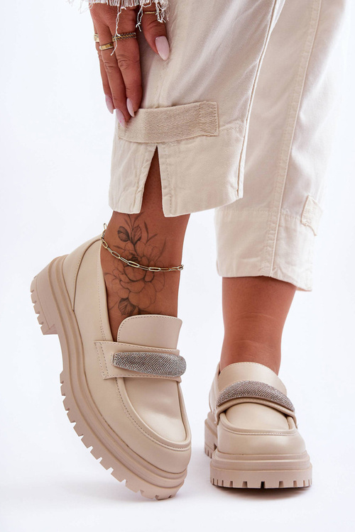 Шкіряні мокасини з орнаментом Beige Aricka