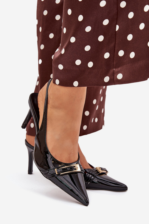Лаковані Туфлі На Шпильці З Золотою Пряжкою Чорні Vivae