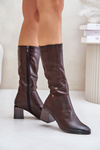 Ботильйони утеплені на каблуці екошкіра до середини ікри коричневі Ellithira