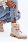 Шкіряні жіночі чоботи зі штучним хутром світло-бежеві Lewski 3296