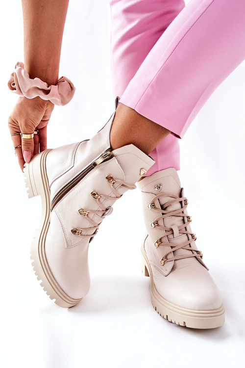 Жіночі шкіряні чоботи бежеві Nicole 2674