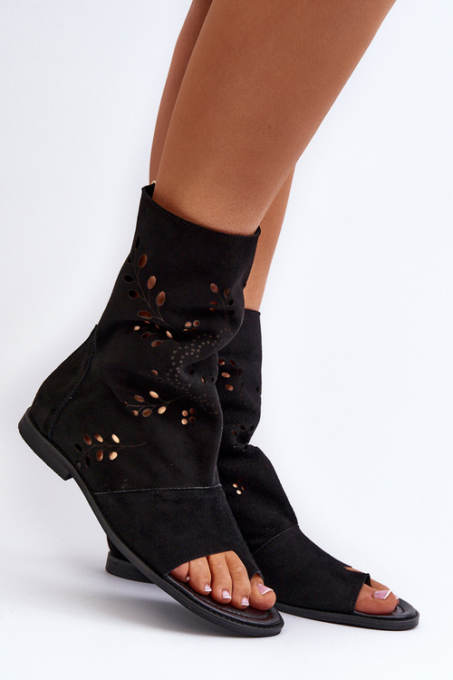 Чорні жіночі замшеві босоніжки на блискавці Zazoo 3437