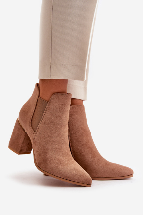 Еко-замшеві ботильйони на підборах, утеплені, коричневі Daivine