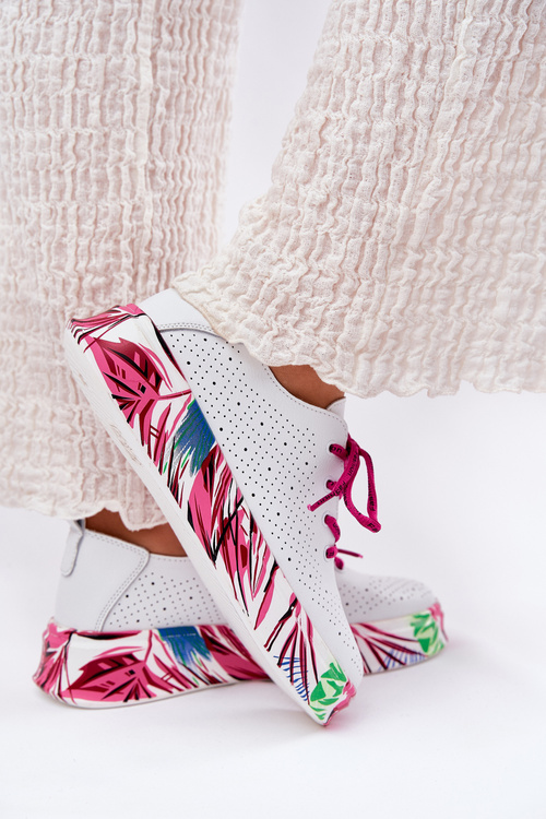 Жіночі Шкіряні Кросівки На Візерунковій Платформі Vinceza 88017 Білі