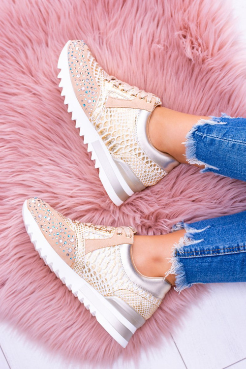 Золоті жіночі спортивні туфлі з паєтками Lu Boo Infinitiale