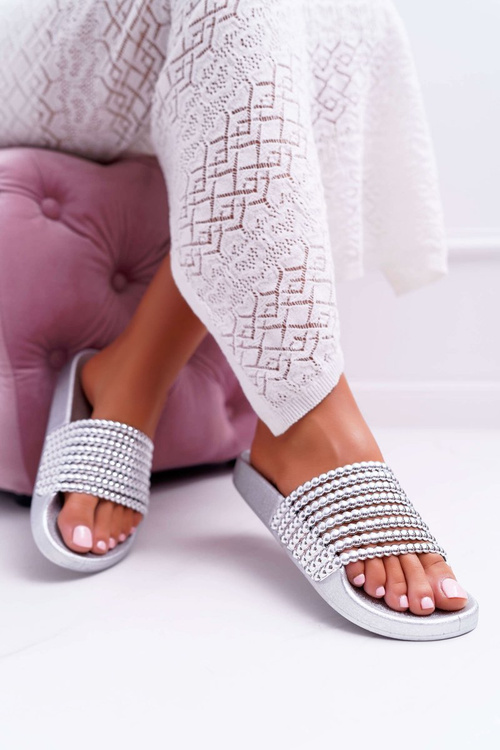 Жіночі шльопанці з бісером, сріблясті Elavi