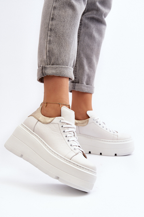 Жіноче шкіряне спортивне взуття на платформі M01/1 Zazoo світло-бежевий