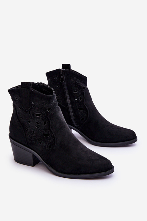 Жіночі замшеві перфоровані ковбойські чоботи чорні S.Barski HY42-086