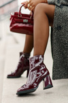 Ботильйони лаковані на каблуці утеплені з декором D&A MR880-021 бордовий
