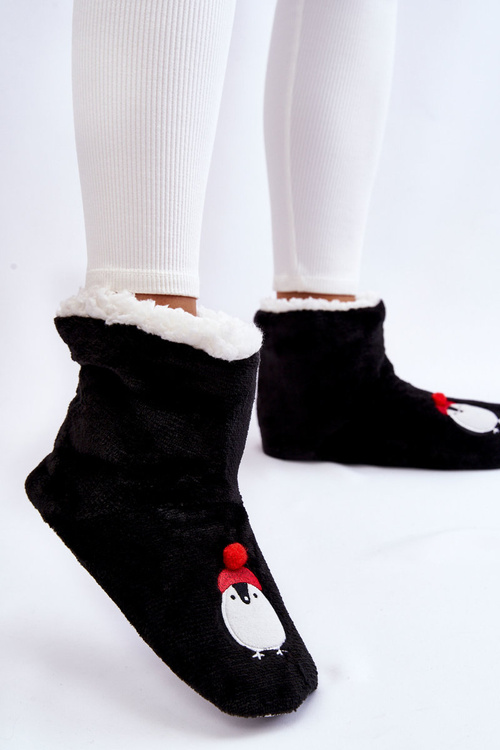 Жіночі тапочки Теплі тапочки з пінгвінами Чорні