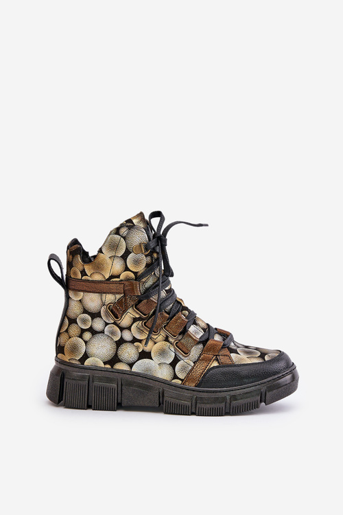 Шкіряні плоскі черевики на шнурівці Maciejka 06158-25 золото