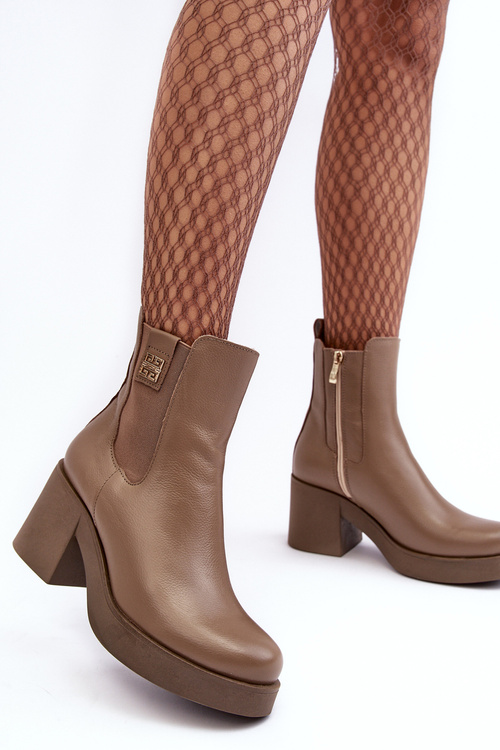 Шкіряні жіночі чоботи на підборах Lemar Brown Kodra