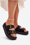 Жіночі Сандалі З Золотими Пряжками На Платформі Чорні Virvania
