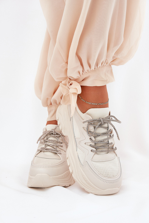 Жіночі Кросівки на Платформі з Декоративним Шнурівкою Бежеві Evalianne